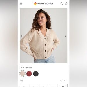 Marine Layer Cream Cardigan Relaxed Knit Sweater
